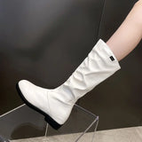 Mid Calf Women's Boots Footwear Shoes for Woman Half High Elegant with Low Heels White Round Toe Designer Luxury Work New in Y2k