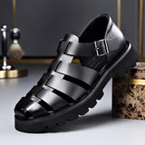 Summer Gladiator Sandals New Breathable Casual Men Genuine Leather Sandals Hollow Beach Shoes Men Black Sizes 38-48 Men sandals