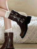 Ladies Mid Calf Shoes Studded Round Toe Platform Brown Women's Half High Boots Sale Winter Novelty Designer Luxury Cosplay