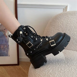 Fashion New Women's Biker Boots Patent Leather Breathable Zipper Lolita Platform Boots 2023 Winter New Retro Gothics Boots