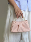 Pearl Handle Women's Small Shoulder Bag Pleated PU Leather Ladies Dinner Clutch Purse Handbags Elegant Female Crossbody Bags