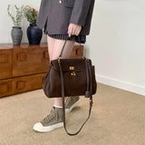 Retro Frosted Large Capacity Tote Bag Autumn New Fashion Gold Hardware Lock Female Shoulder Bag Work Commuter Crossbody Bag