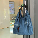 New Chinese Style Denim Large Capacity Tote Bag Summer New Vintage Bags for Women