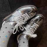 Woman Footwear Lace Up Sports Sneakers Silver Shoes for Women Athletic Designer Luxury High Quality Aesthetic Fashion A Y2k