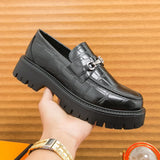 New Retro Platform Loafers Shoes Luxury Men Thick-soled Wedding Shoes Black Formal Business Shoes Slip-on Casual Leather Shoes