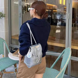 Vintage Silver Backpack Women New Retro Hot Girls Leather Mini Backpacks Female Fashion Harajuku Y2k Mochila Aesthetic