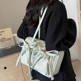 New Korean Bow Nylon Shoulder Bag Fashionable and Sweet Design Tote Bag Folded Large Capacity Commuter Women's Handbag