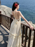Ruffles Halter Backless Summer Dress Women Elegant Fashion Elegant Ladies Slim Vacation A Line Slim Dresses