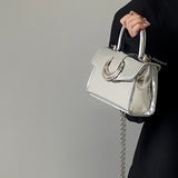 Casual Korean Style Handbag Solid Color Pu Leather Chain Fashion Shoulder Bag Spring Classic Vintage Crossbody Bag