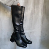 Knee-length Boots Women Women's Rubber Shoes Sexy Square Heel Thigh High Heels Luxury Winter Heeled Booties Black