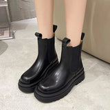 Ladies Shoes on Sale High Quality Winter Slip-on Round Head Women's Boots Solid Mid-calf Large Size Platform Chelsea Boots