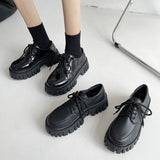 Rimocy Patent Leather Platform Oxford Shoes for Women  Spring Casual Lace Up Flats Woman Black Chunky Shoes Zapatillas Mujer