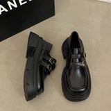 Casual Woman Shoe Female Footwear All-Match Round Toe Oxfords Black Flats British Style Loafers With Fur Modis Autumn Dress Leat