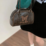Vintage Y2k Womens Handbag Embroidery Butterfly Elegant Fashion Shoulder Bag Casual Harajuku Exquisite Female Boston Bag