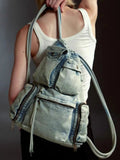  New Casual Large Capacity Denim Exquisite Clutches Drawstring Multiple Pockets Practical Backpacks Zip Business Moda Bags