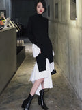 Autumn Korean Knitted Dress for Women Vintage Patchwork Irregular Slim Midi Dress Fashion Female New Outfits Office Work Clothes
