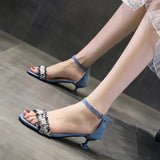 Sandals for Women Summer New Sandal Blue Mirror Luxury Rhinestone Designer Women's Shoes Trend  Small Medium Stiletto Heels