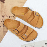Comfort Beach Vacation Men's Cork Slippers Summer Casual Double Buckle Home Non-slip Slides Slip on Flip Flop Unisex Style Shoes