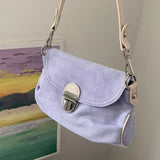 Vintage Purple Women's Faux Suede Handbags Retro Ladies Small Shoulder Crossbody Bags Simple Female Underarm Bag Tote Purse