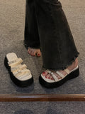 Shoes Ladies' Slippers Low Slipers Women Platform Butterfly-Knot Summer Rome Rubber Slides Basic Fabric Hoof Heels