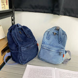 Casual denim student bag  Portable multi-functional travel backpack  Light blue fashionable denim backpack