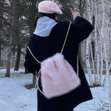 Luxury Faux Fur Women's Shoulder Bags Soft Plush Ladies Travel Backpack Girls Tote Bag Solid Color Female Fluffy Handbags Purse