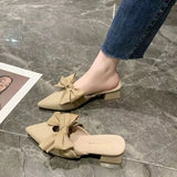 Summer Mules Shoes With Heel Women's Slippers And Ladies Sandals Bow Slides Pointed Toe Chic Point Hot Low Price Waterproof