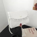 Retro Crossbody Bags for Women Vintage Lace Pearl Chain Ladies Small Square Shoulder Bag Female Clutch Purse Handbags Messenger