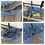 Large Denim Flap Women's Bag Jeans Messenger Bag Y2K Canvas Shoulder Cross Bag Cowboy Eco Bag Korean Shopping Satchel Hobos