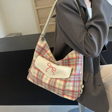 Korean Version Contrasting Striped Tote Bag for Women Summer New Fashion College Style Bow Shoulder Bag with High-end Feel