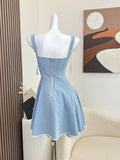 Summer Korean Fashion Sexy Gyaru Spaghetti Strap Y2k Midi Denim Dress Women 2023 Jean Frocks Party One-Piece Chic High Street