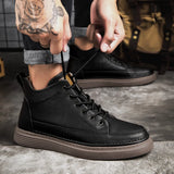 Winter brand Men's high-top casual shoes Genuine Leather shoes Outdoor Motorcycle boots combat boots for men big Size: 36-47