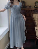 Korean Elegant Princess Evening Party Midi Dresses Summer Chic Bandage Beach Vestidos French Court Style Big Hem Robe Clothes