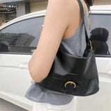 PU Leather Handbags Hobo For Women Shoulder Bag Fashion Classic Casual Large Tote Underarm Bag Luxury Designer Black