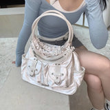 MBTI Y2k White Shoulder Bag for Women Pleated Soft Autumn  New Trendy Tote Bag Multi-pocketed Large Capacity Handbag Sac