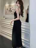 Sexy Evening Dresses Sleeveless V-Neck Spaghetti Straps Casual Women's Dress Elegant Gowns Split Slim Prom Black Vestidos Robe