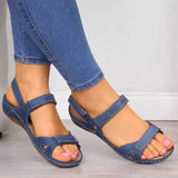 Women Sandals Flat shoes Summer Solid color Shoes Open Toe Women Shoes Hook Loop Casual Platform Plus Size Ladies Sandals
