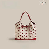 Retro Dot Red Handbag Women Versatile Bow Large Capacity Casual Shoulder Bags Ladies Sweet Cute Underarm Bag Aesthetic