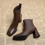 Work Women's Ankle Boots Leather Brown Heeled Short Shoes for Woman Very High Heels Footwear Booties Black Designer Luxury Sale