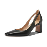 Office Ladies Summer Footwear High Heels Pumps On Heeled Square Toe Shoes For Women Fashion Leather Casual Slip A Vacation