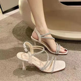 French Rhinestone Sandals Fashion Fine Heel High Heel Sandals Women's Summer New Fairy Style Thin High Heels Shoes