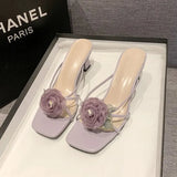 Shoes Woman's Slippers Heeled Mules Luxury Slides Flower Rubber Flip Flops Low High Designer Hawaiian Thin Floral PU Rome S