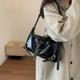 New Fashion PU Solid Colors Women's Shoulder Bags Sewing Thread Soft Zipper Versatile Light Luxury Handbags Bolso De Hombro