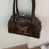 Vintage Y2k Womens Handbag Embroidery Butterfly Elegant Fashion Shoulder Bag Casual Harajuku Exquisite Female Boston Bag
