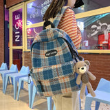 Fashion Plaid Woollen Cloth Women's Backpack Student Book Backpacks for Teenage Girls School Bags Large CapacityTravel Rucksack