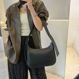 Black Simple Solid Color Women Shoulder Bags PU Leather High Fashion Underarm Bag Designer Luxury Handbags New Versatile