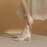 Pumps Pointed Toe Shoes for Women Ladies Summer Footwear on Heeled Pearl High Heels  White Wedding Bride Shoe E Offer 39