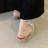 Fashionable Baotou Sandals Summer New Pointe Shallow Mouth Rhinobason Transparent Belt Slip-on Mid-heel Women's Shoes