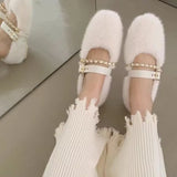 Designer Spring Autumn Women Warm Fur Shoes Fashion Shallow Slip On Ladies Flats Shoes Round Toe Women's Mary Jane Shoes