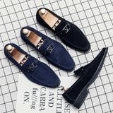 New Suede Loafers Men Flock Shoes Business Blue Breathable Slip-On Casual Driving Shoes Evening Dress Men's Shoes Wedding Shoes